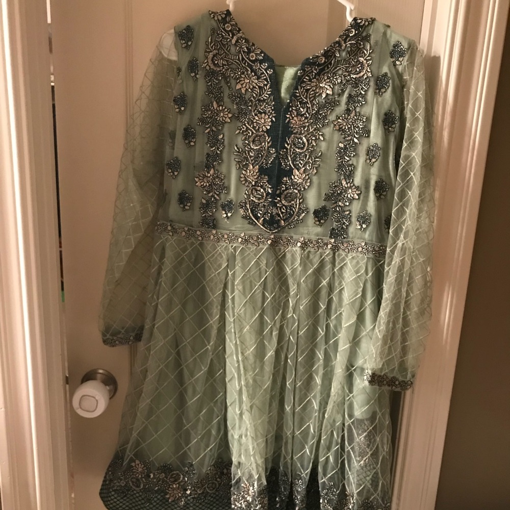 Short Net Frauk With Net Duppta And Trouser - image 1